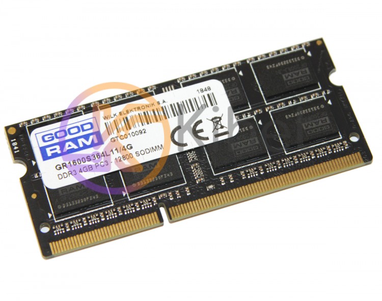 Модуль памяти SO-DIMM, DDR3, 4Gb, 1600 MHz, Goodram, 1.5V (GR1600S364L11 4G)
