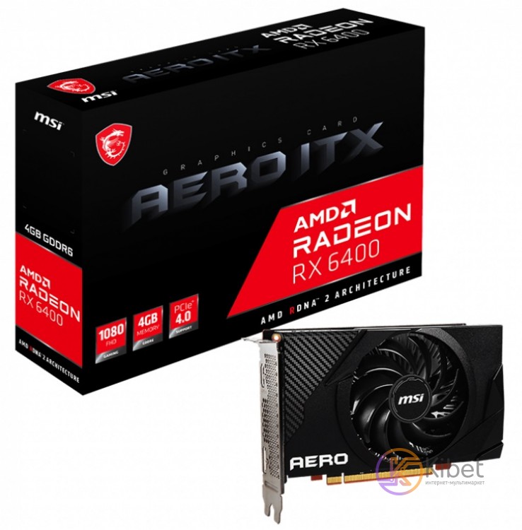Видеокарта Radeon RX 6400, MSI, AERO ITX, 4Gb GDDR6, 64-bit, HDMI DP, 2321 16000
