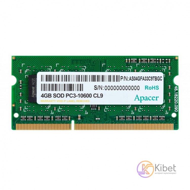 Модуль памяти SO-DIMM, DDR3, 4Gb, 1333 MHz, Apacer, 1.5V (DS.04G2J.K9M)