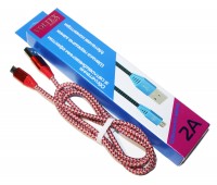 Кабель USB - microUSB, Red, 1 м, Voltex Fliker, светоотражающий, 2A