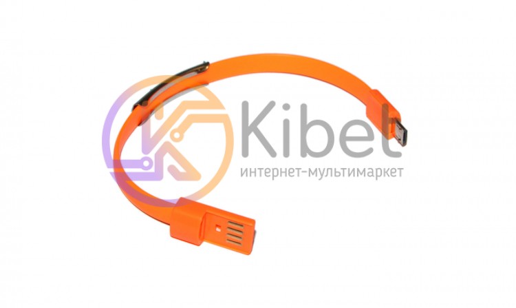 Кабель USB - microUSB, Orange, 20 cм, браслет