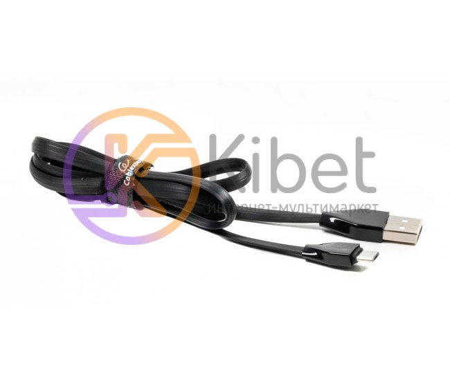 Кабель USB 2.0 - 1.0м AM Micro-B Cablexpert CCPB-M-USB-01BK, премиум, плоский, 2