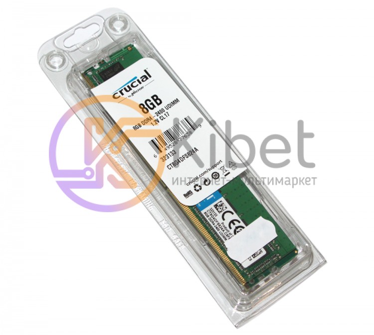 Модуль памяти 8Gb DDR4, 2400 MHz, Crucial, CL17, 1.2V (CT8G4DFS824A)