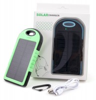 Универсальная мобильная батарея 5000 mAh, Power Bank, Black Green, солнечная пан