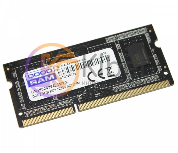 Модуль памяти SO-DIMM, DDR3, 2Gb, 1600 MHz, Goodram, 1.5V (GR1600S364L11 2G)