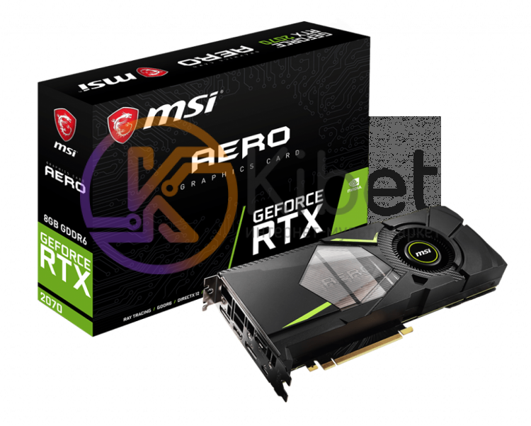 Видеокарта GeForce RTX 2070, MSI, AERO, 8Gb DDR6, 256-bit, HDMI 3xDP, 1620 14000