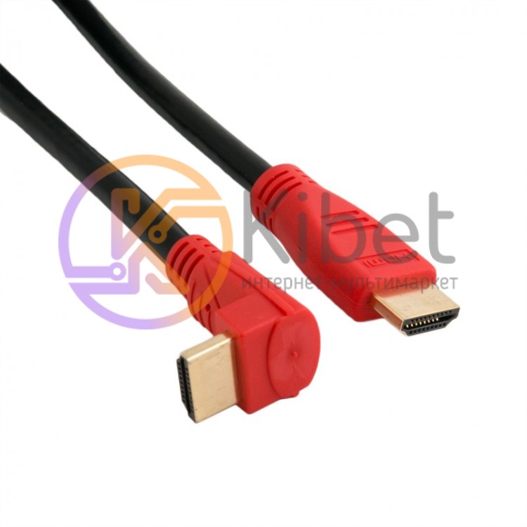 Кабель HDMI - HDMI 1.5 м Extradigital Black Red, V2.0, угловой коннектор, позоло