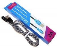 Кабель USB - Lightning, Black, 1 м, Voltex Fliker, светоотражающий, 2A
