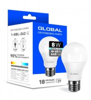 Лампа светодиодная E27, 8W, 4100K, A60, Global, 640 lm, 220V (1-GBL-262)