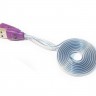 Кабель USB - microUSB, Purple, 1 м, подсветка кабеля, плоский, Bulk