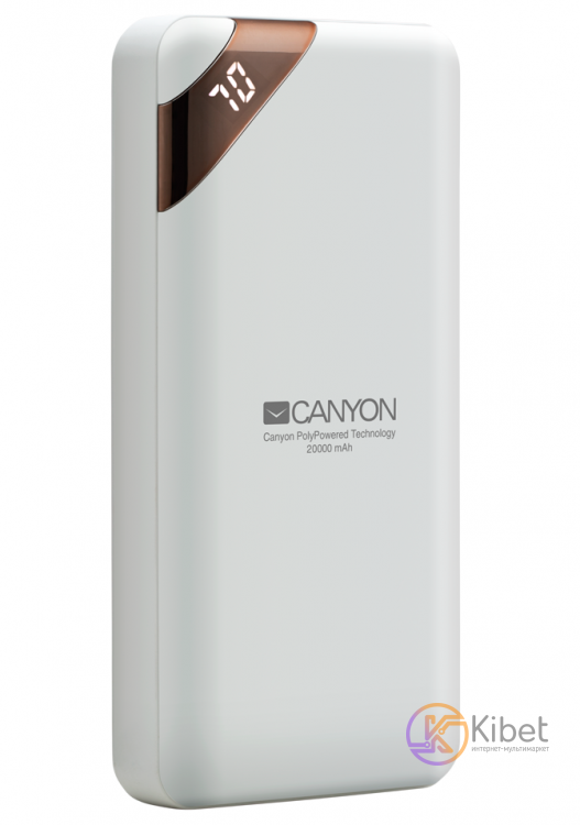 Универсальная мобильная батарея 20000 mAh, Canyon PB-202, White, 2xUSB (5V 2.1