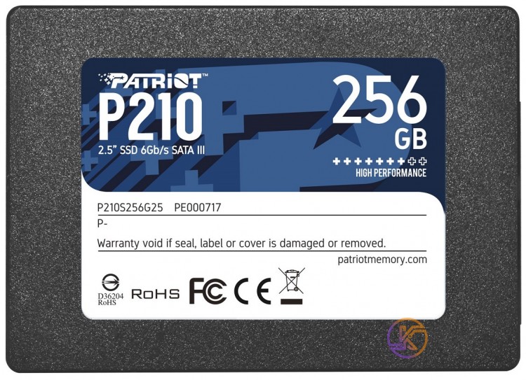 Твердотельный накопитель 256Gb, Patriot P210, SATA3, 2.5', 3D TLC, 500 400 MB s