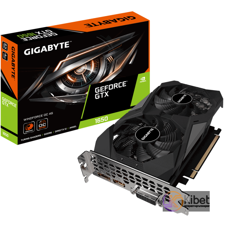 Видеокарта GeForce GTX 1650, Gigabyte, WINDFORCE OC, 4Gb DDR6, 128-bit, DVI HDMI