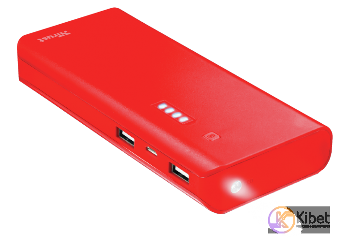 Универсальная мобильная батарея 10000 mAh, Trust Primo, Red, 1xUSB 5V 2.1A + 1xU