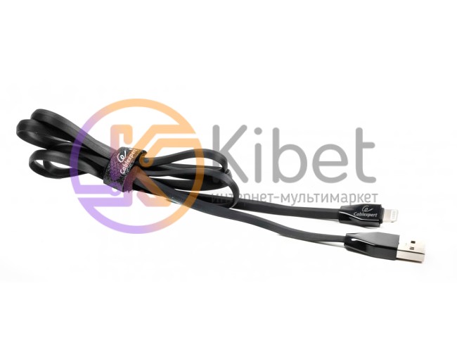 Кабель USB 2.0 - 1.0м AM Lightning Cablexpert CCPB-L-USB-01BK, премиум, плоский,
