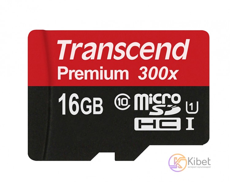 Карта памяти microSDHC, 16Gb, Class10 UHS-I Premium 300x, Transcend, без адаптер