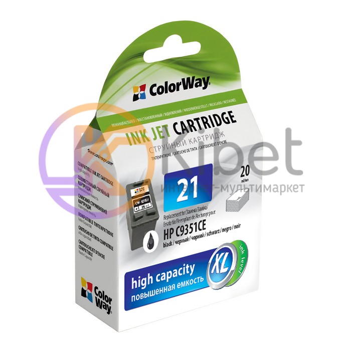 Картридж HP №21 (C9351CE), Black, DJ3920 PSC1410, 20 ml, ColorWay, Ink Level (CW
