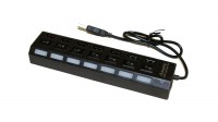 Концентратор USB 2.0, 7 ports, Black, 480 Mbps, LED подсвтека, выключатель для к