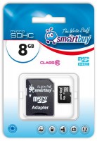 Карта памяти microSDHC, 8Gb, Class10, SmartBuy, SD адаптер (SB8GBSDCL10-01)