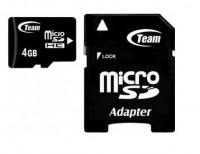 Карта памяти microSDHC, 4Gb, Class10, Team, SD адаптер (TUSDH4GCL1003)