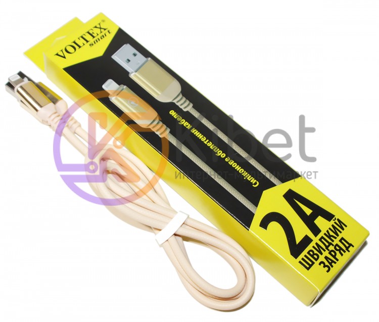Кабель USB - Lightning, Gold, 1 м, Voltex Rubber, 2A