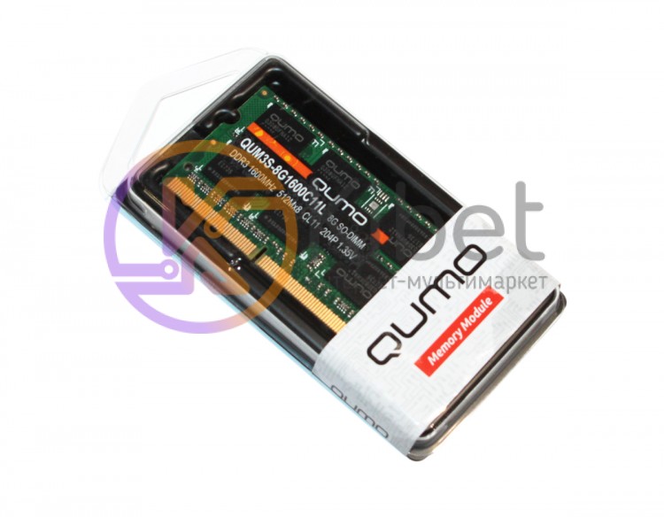 Модуль памяти SO-DIMM 8Gb, DDR3, 1600 MHz (PC3-12800), Qumo, 1.35V (QUM3S-8G1600