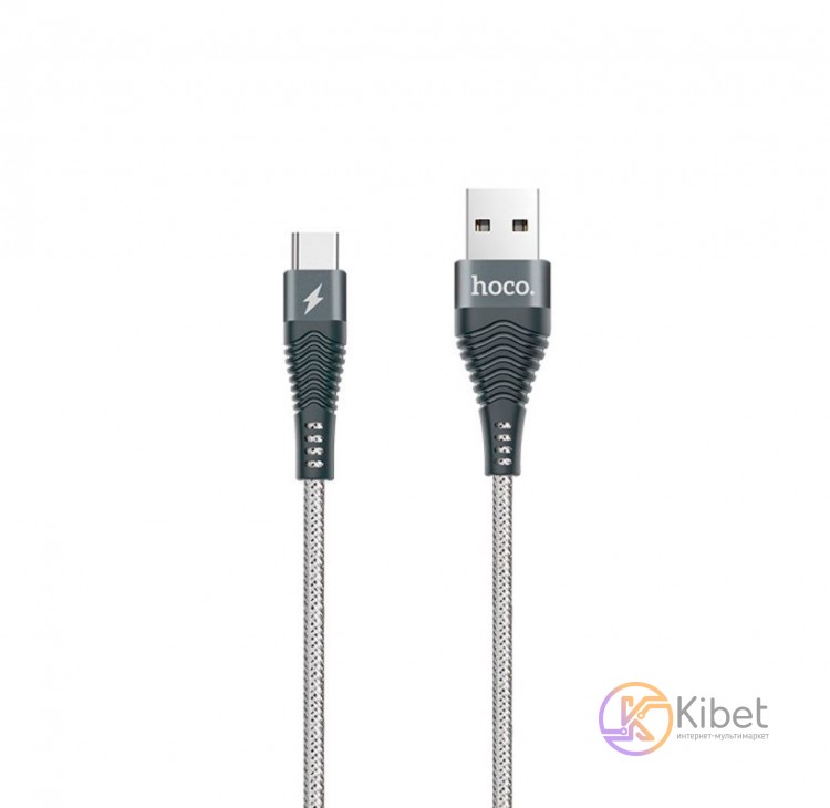 Кабель USB - USB Type-C, Hoco Unswerving steel braided, Grey, 1 м (U32)