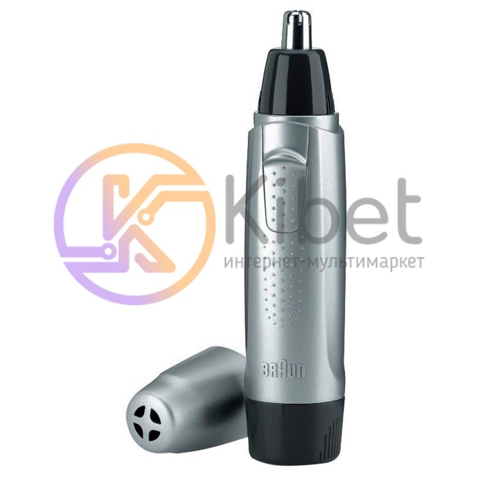 Триммер Braun EN 10 Silver, для носа и ушей, питание от батарейки, влажная очист