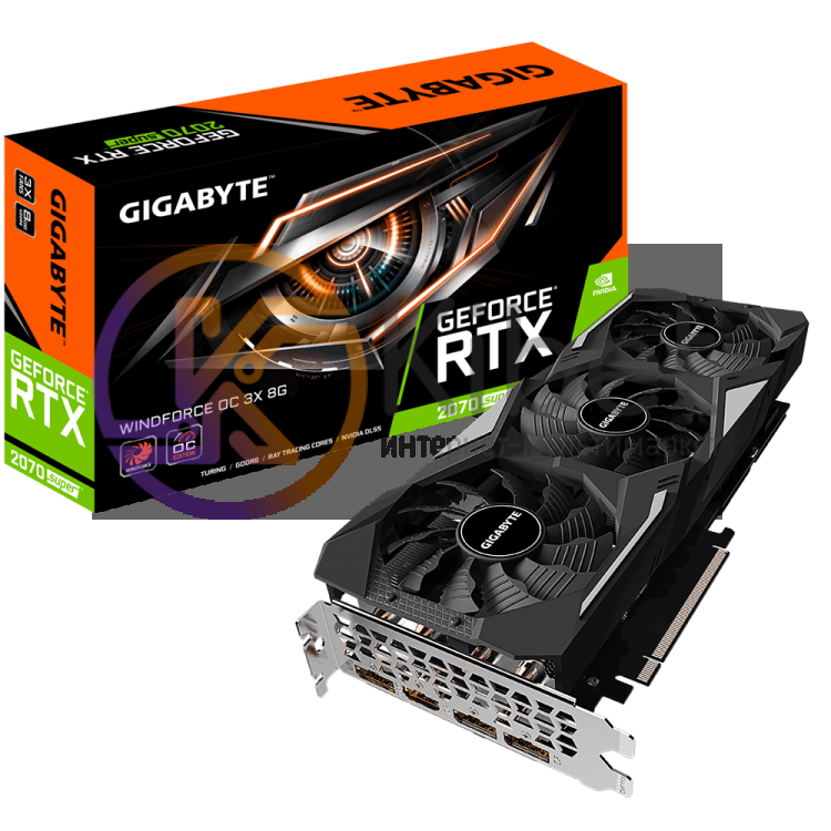 Видеокарта GeForce RTX 2070 SUPER, Gigabyte, WINDFORCE 3X OC, 8Gb DDR6, 256-bit,