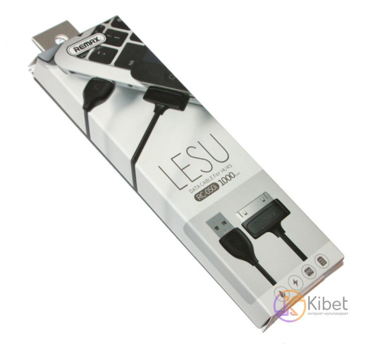 Кабель USB - iPhone 4, Remax 'Lesu', Black, 1 м (RC-050i)