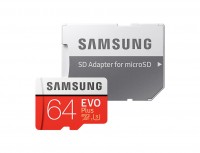 Карта памяти microSDHC, 64Gb, Class10 UHS-I, Samsung EVO Plus, SD адаптер (MB-MC