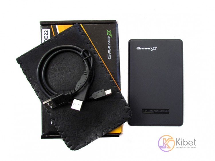 Карман внешний 2.5' Grand-X, Black, USB 2.0, 1xSATA HDD SSD, питание по USB (HDE