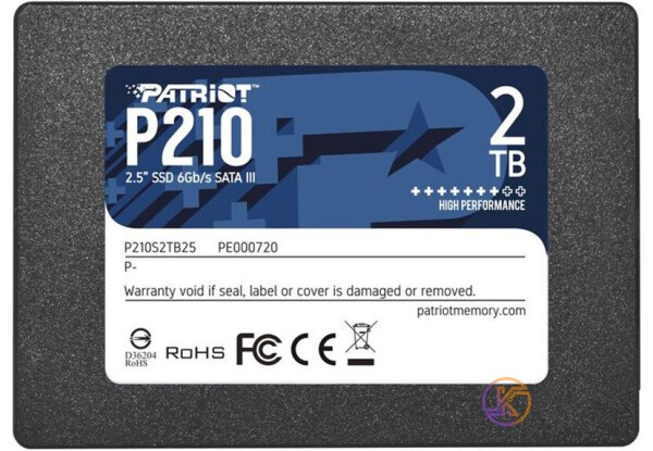 Твердотельный накопитель 2Tb, Patriot P210, SATA3, 2.5', 3D TLC, 520 430 MB s (P