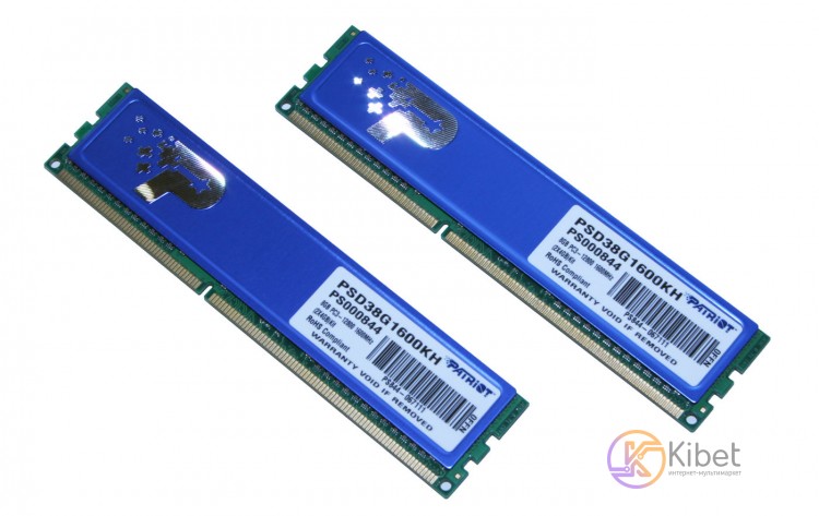 Модуль памяти 4Gb x 2 (8Gb Kit) DDR3, 1600 MHz (PC3-12800), Patriot Signature, 1