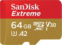 Карта памяти microSDXC, 64Gb, Class10 UHS-I, SanDisk Extreme V30 C10 A2 U3 + SD