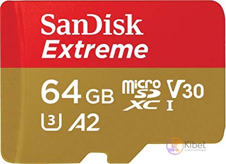 Карта памяти microSDXC, 64Gb, Class10 UHS-I, SanDisk Extreme V30 C10 A2 U3 + SD