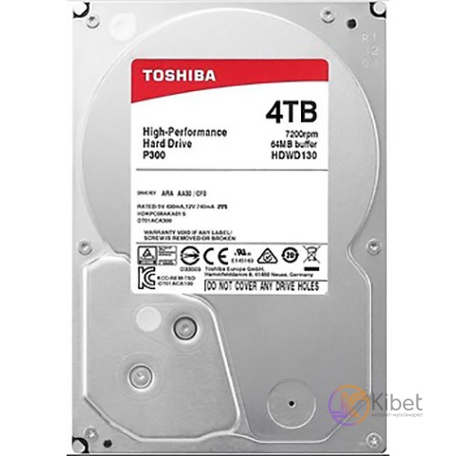 Жесткий диск 3.5' 4Tb Toshiba P300, SATA3, 128Mb, 5400 rpm (HDWD240UZSVA)