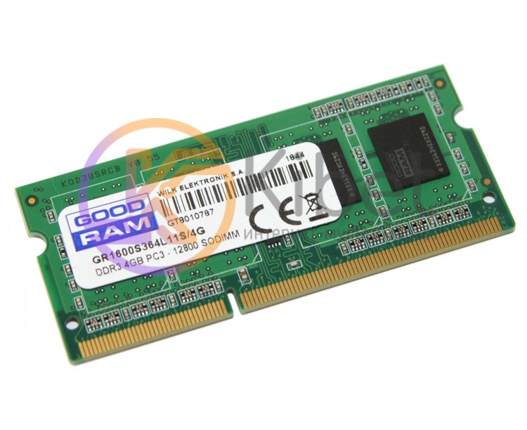 Модуль памяти SO-DIMM, DDR3, 4Gb, 1600 MHz, Goodram, 1.5V (GR1600S364L11S 4G)