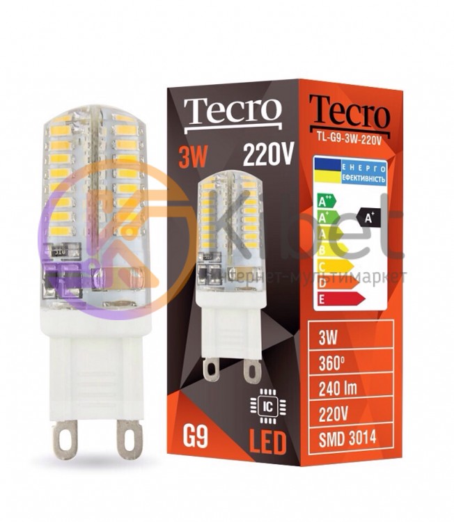Лампа Tecro LED, G9, 3W (аналог 30Вт), 4100K, White, 240Lm, 360?, 220V (TL-G9-3W