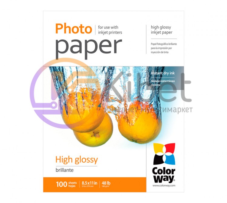 Фотобумага ColorWay, глянцевая, Letter (LT), 180 г м2, 100 л (PG180100LT)