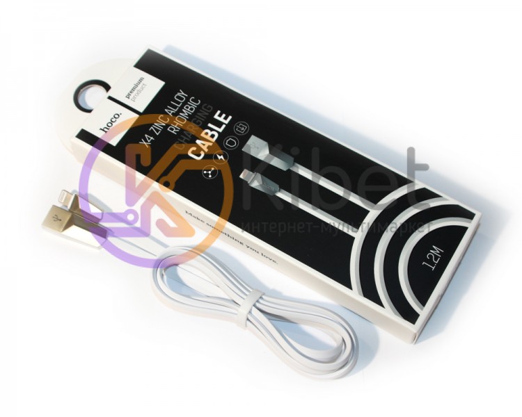 Кабель USB - Lightning, Hoco X4 Rhombus, White, 1.2 м