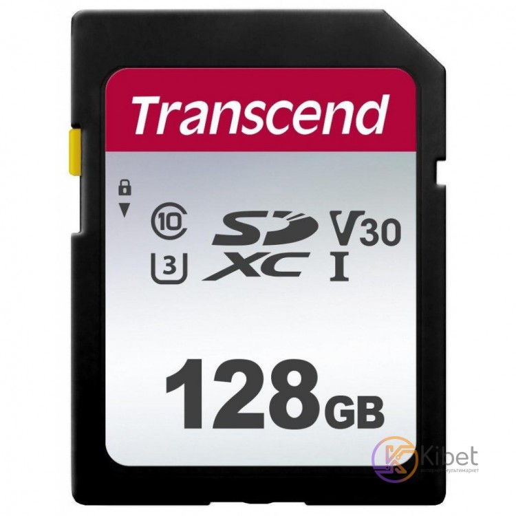 Карта памяти SDXC, 128Gb, Сlass10 UHS-I U3 V30, Transcend 300S (TS128GSDC300S)