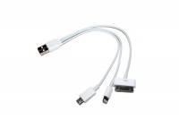 Кабель USB - iPhone 4 + iPhone5 + microUSB, Continent, White, 20 cм, Shrink (A