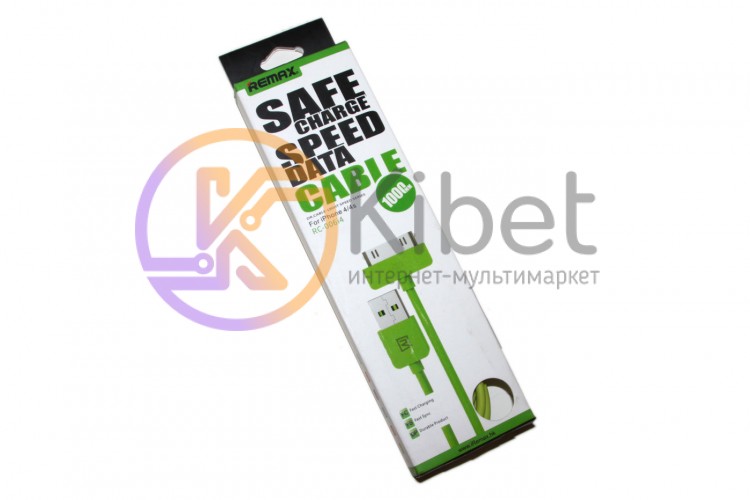 Кабель USB - iPhone 4, Remax 'Safe Charge Speed Data', Green, 1 м (RC-006i4)