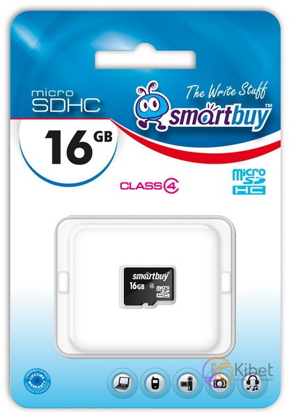 Карта памяти microSDHC, 16Gb, Class4, SmartBuy, без адаптера (SB16GBSDCL4-00)