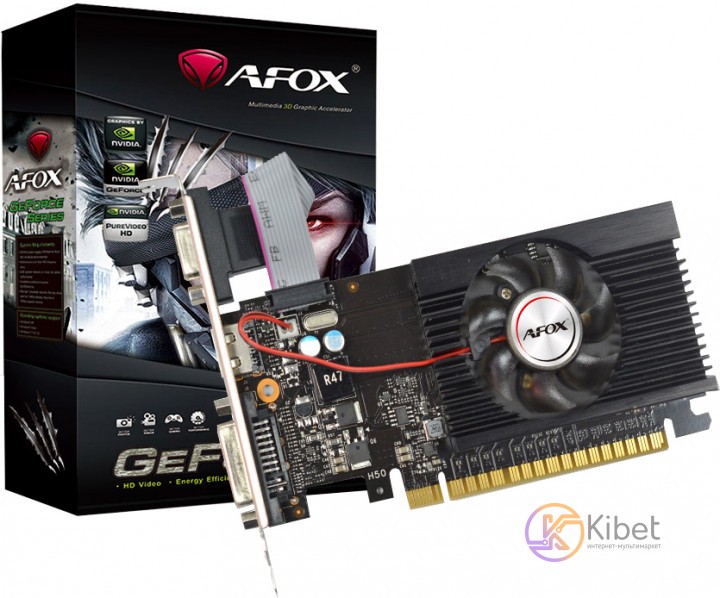 Видеокарта GeForce GT710, AFOX, 2Gb GDDR3, 64-bit, VGA DVI HDMI, 800 1600MHz, Lo