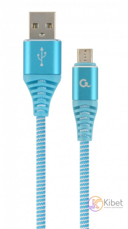 Кабель USB - micro USB 1 м Cablexpert Blue, 2.1А, премиум (CC-USB2B-AMmBM-1M-VW)
