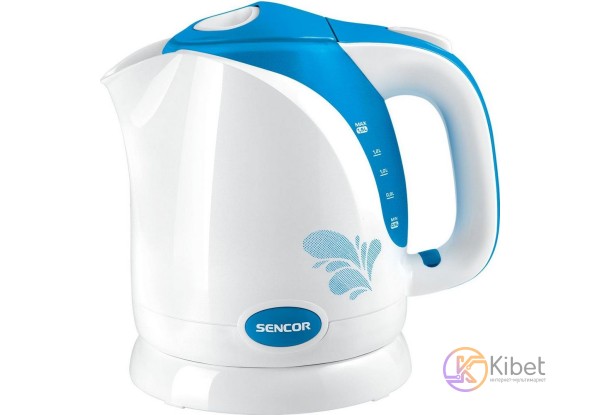 Чайник Sencor SWK1502BL, Blue-White, 2000W, 1.5L, индикатор уровня воды, пластик