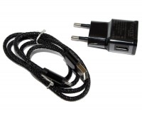 Сетевое зарядное устройство Voltex, Black, 1xUSB, 5V 2A + кабель microUSB (VLT