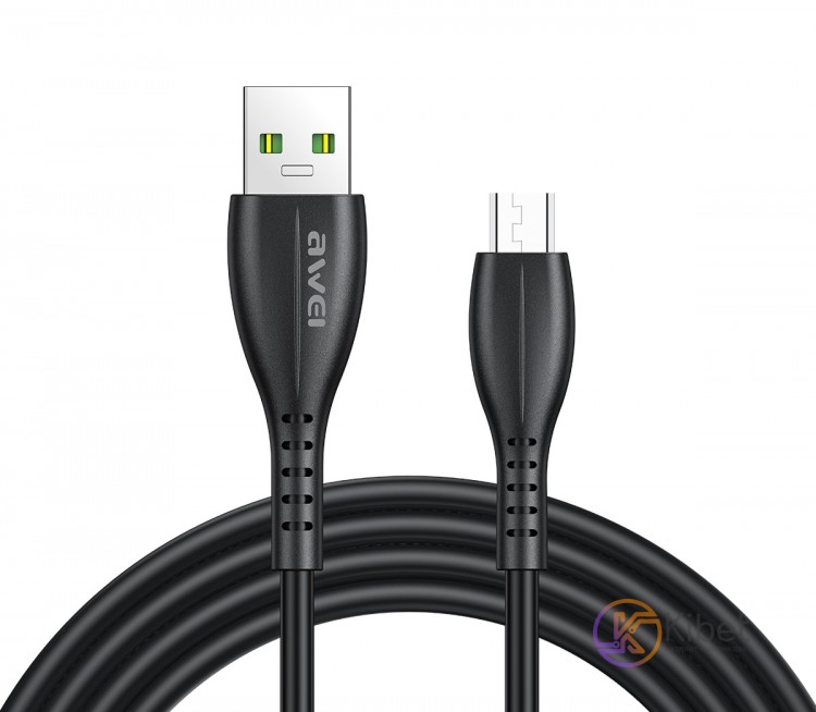 Кабель USB - microUSB, Awei, Black, 1 м, 2.4A (CL-115)